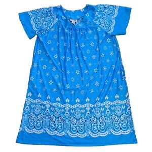 Vintage Anthony Richards House Dress MuMu Blue Bandana Print Loungewear 1X